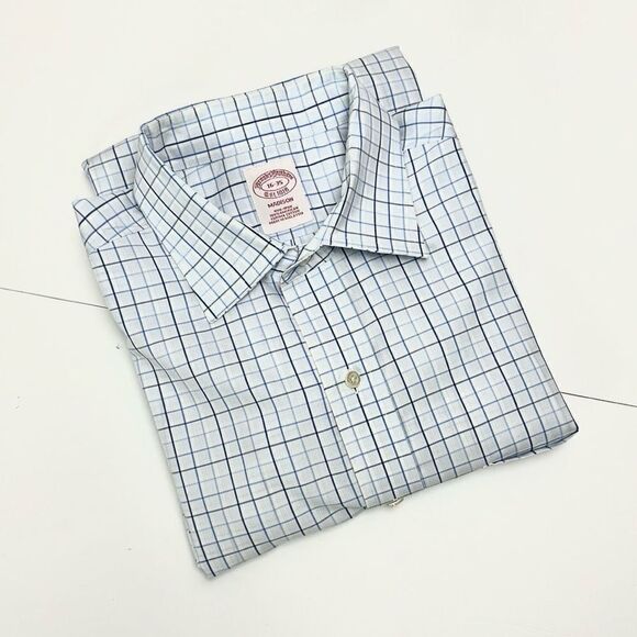 Brooks Brothers Cotton Button Up Shirt Madison Fit White Blue Check Plaid 16-35 - Picture 3 of 9
